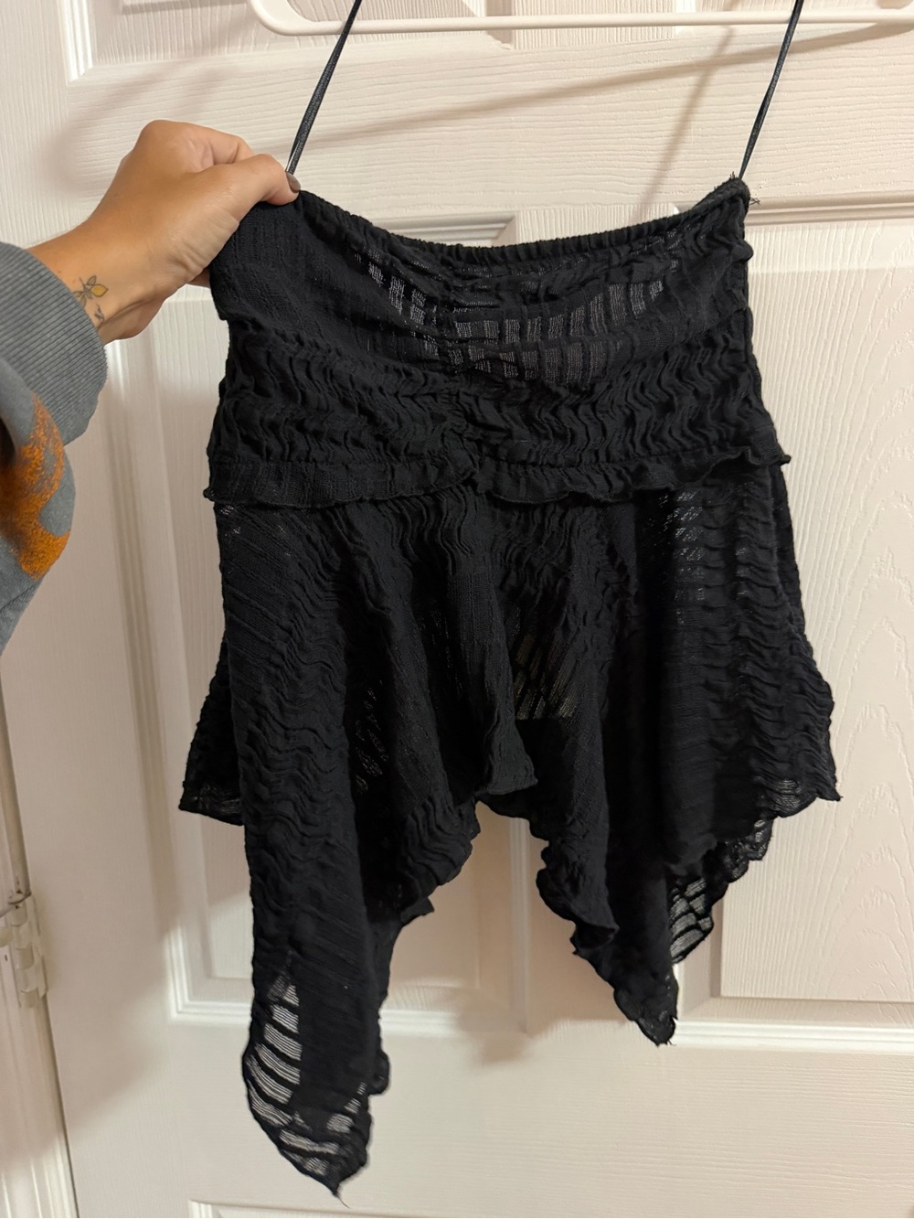 Free People Black Asymmetrical Handkerchief Shirt - Black- NWT
